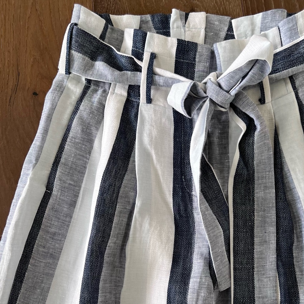 J.Crew NWOT Point Sur Paper Bag Linen Striped Wide Leg Pants, L2547 - Picture 6 of 13